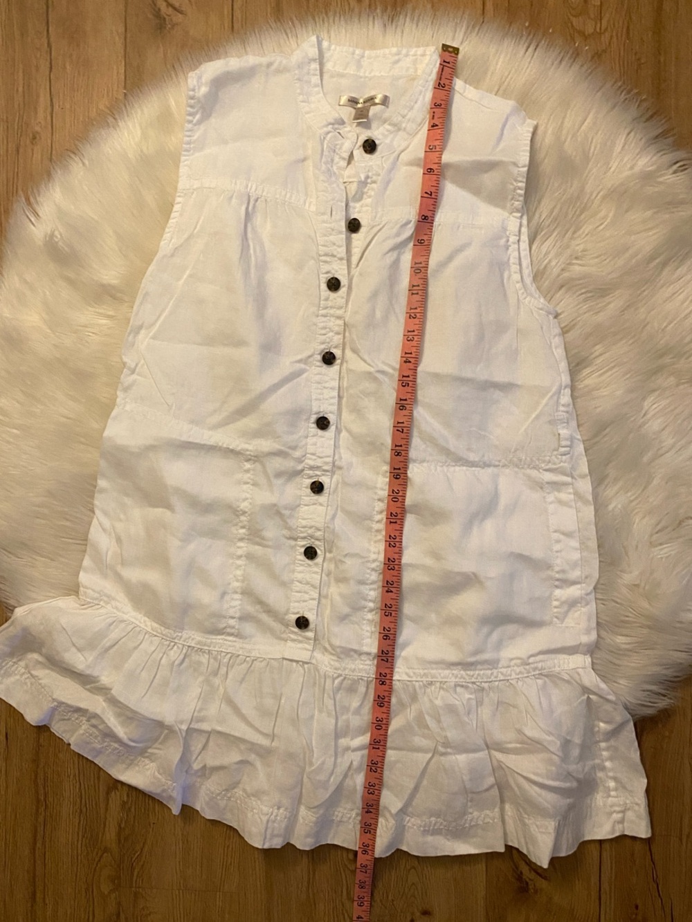 Banana Republic Linen White Ruffle Hem Sleeveless Button dress No BELT
